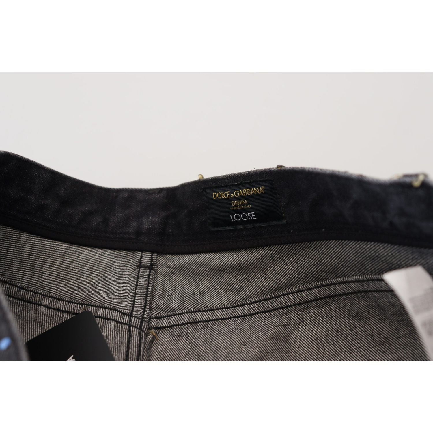 Dolce & Gabbana Black Multicolor Print Tattered Denim Jeans