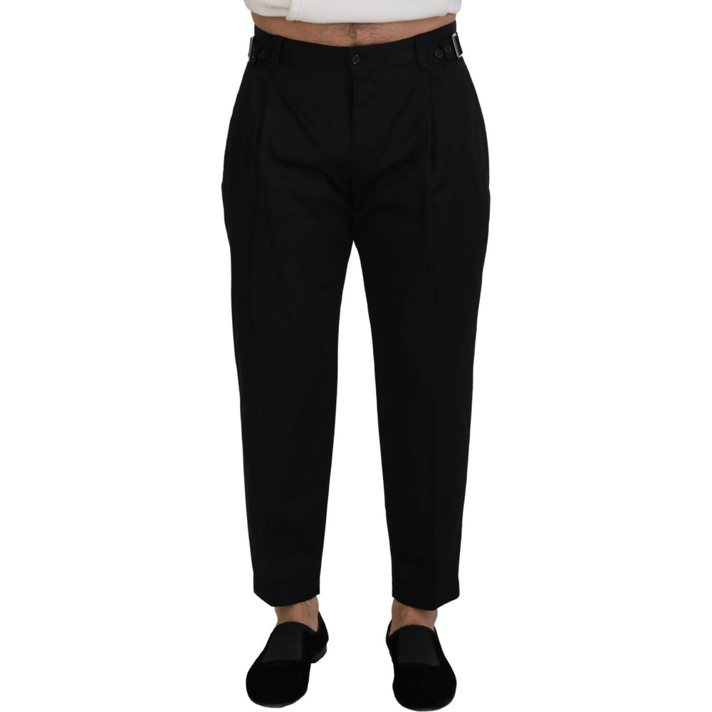 Dolce & Gabbana Sleek Black Italian Designer Pants with Side Buckle Dolce & Gabbana Black