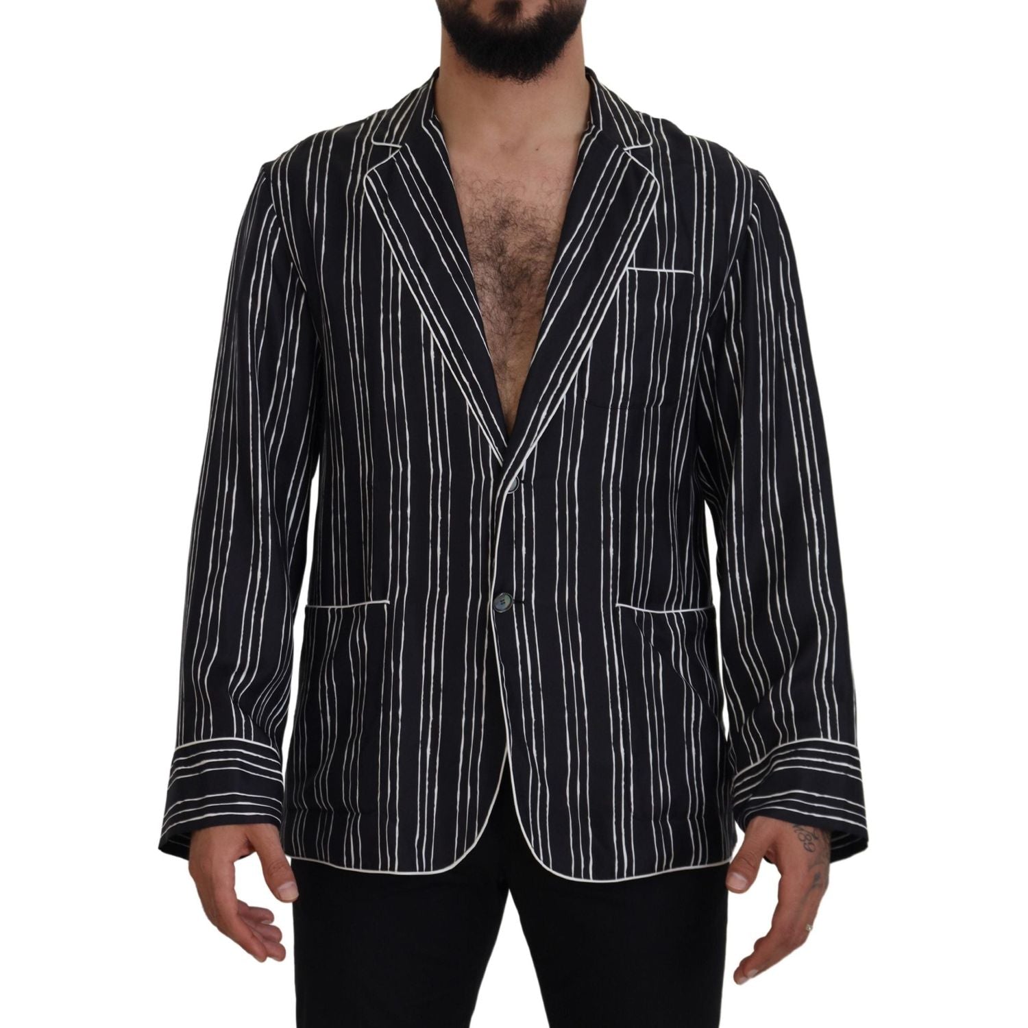 Dolce & Gabbana Blue Striped Silk Pajama Shirt Jacket