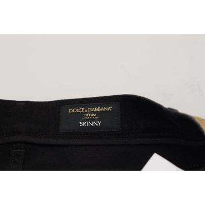 Dolce & Gabbana Gold Cotton Tattered Skinny Men Denim Jeans