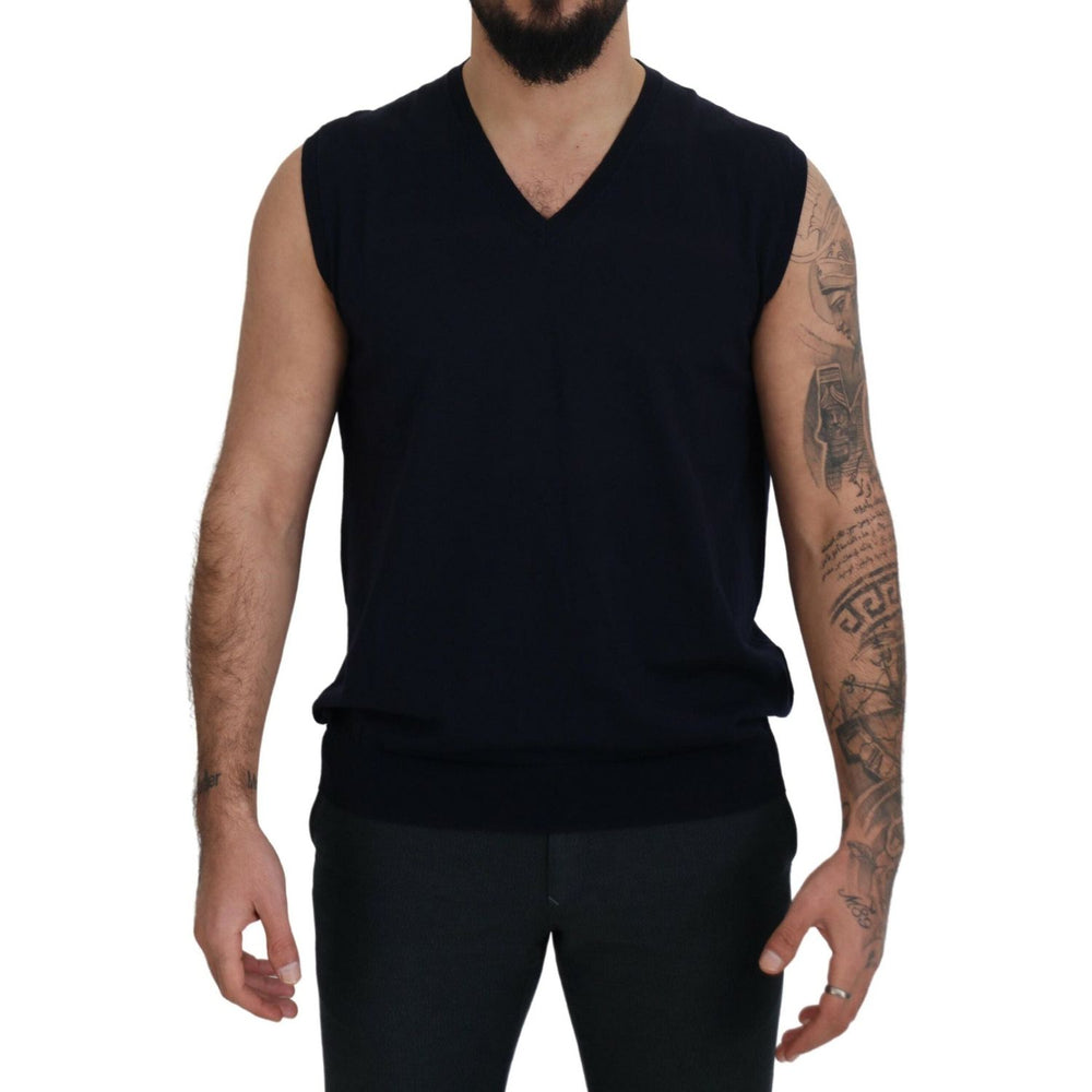Paolo Pecora Milano Black Cotton V-neck Sleeveless Tank T-shirt TSH8213 - 62