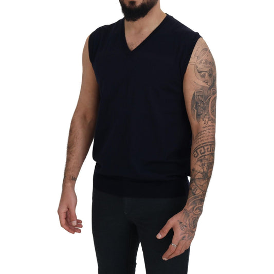 Paolo Pecora Milano Black Cotton V-neck Sleeveless Tank T-shirt TSH8213 - 62