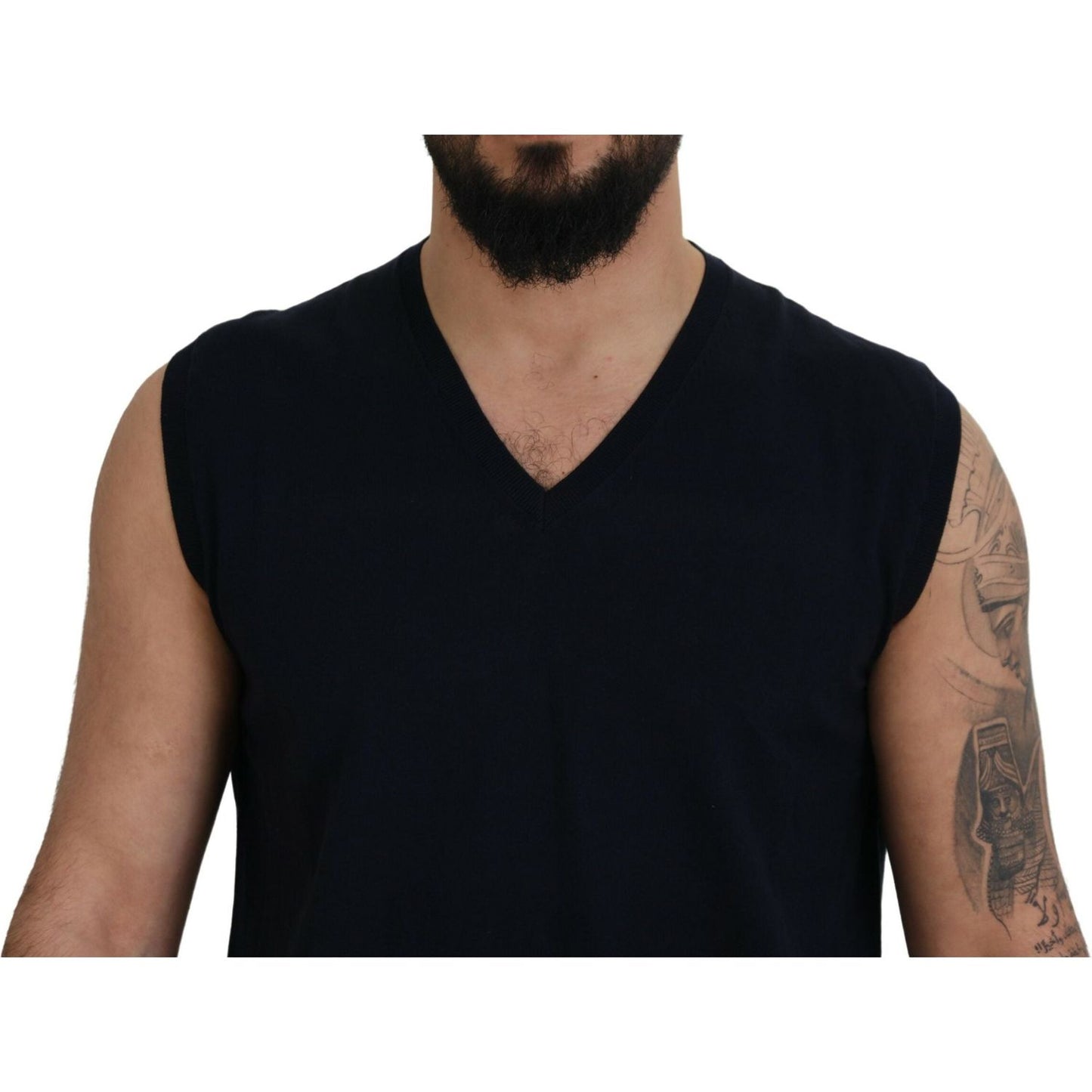 Paolo Pecora Milano Black Cotton V-neck Sleeveless Tank T-shirt TSH8213 - 62