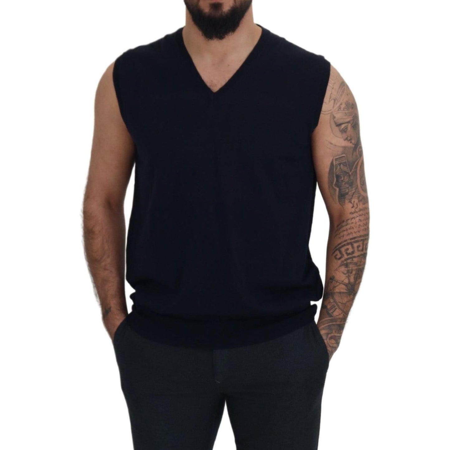 Paolo Pecora Milano Black Cotton V-neck Sleeveless Tank T-shirt TSH8213 - 62