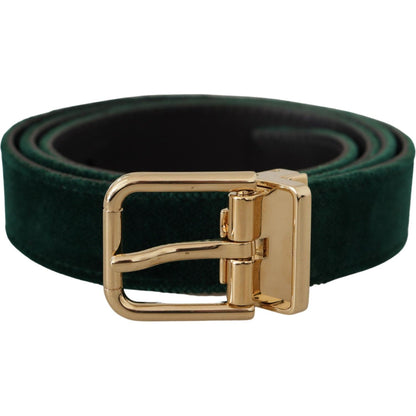 Dolce & Gabbana Green Velvet Leather Gold Metal Logo Belt