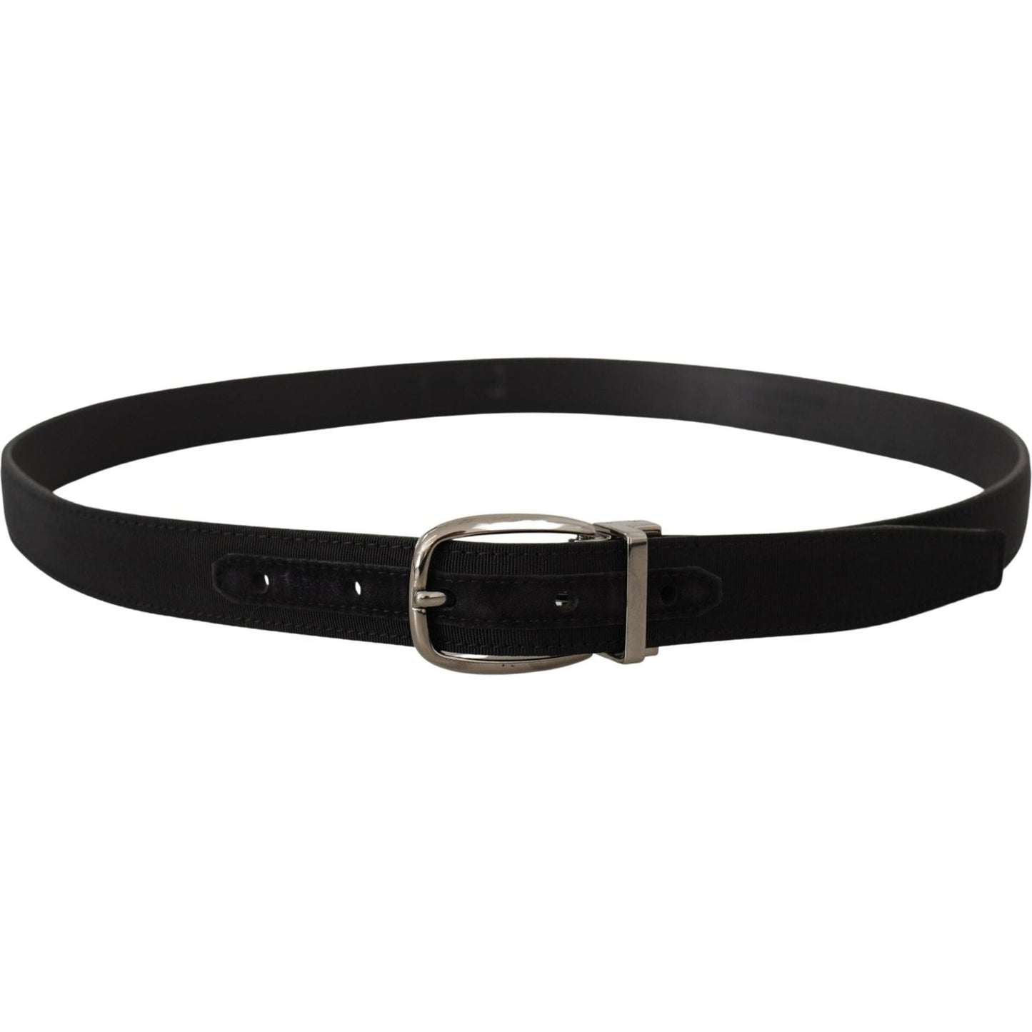 Dolce & Gabbana Black Grosgrain Leather Silver Logo Buckle Belt