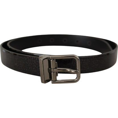 Dolce & Gabbana Black Vernice Puntinata Leather Silver Tone Metal Belt