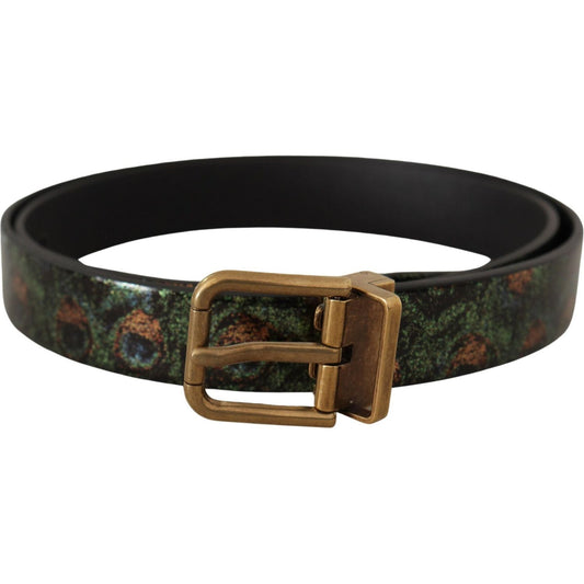 Dolce & Gabbana Multicolor Leather Vernice Pavone Bronze Metal Belt