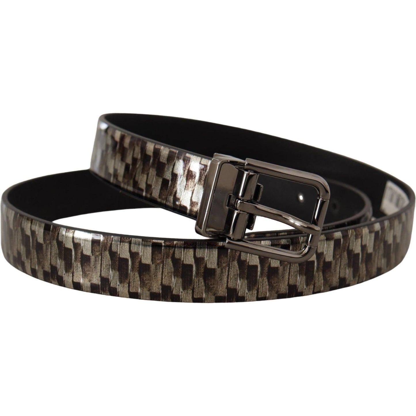 Dolce & Gabbana Brown Herringbone Leather Gray Belt