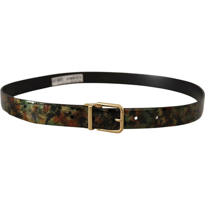Dolce & Gabbana Black Green Leather Bronze Metal Buckle Belt