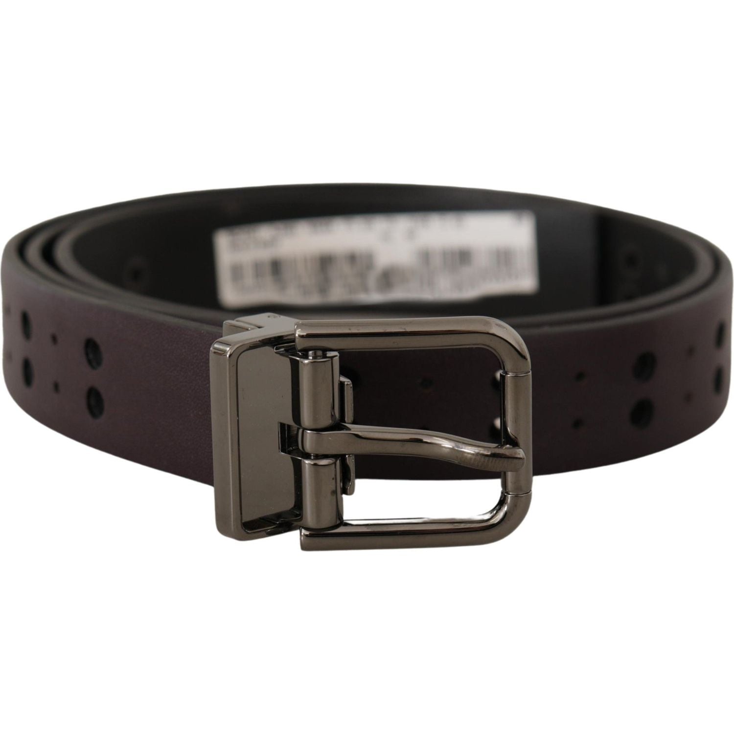 Dolce & Gabbana Burgundy Leather Perforated Metal Buckle Belt