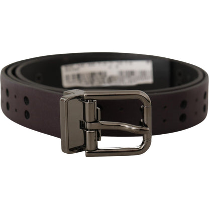 Dolce & Gabbana Burgundy Leather Perforated Metal Buckle Belt