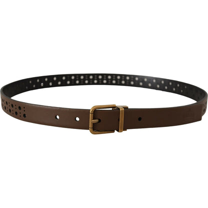 Dolce & Gabbana Brown Leather Perforated Crown Belt