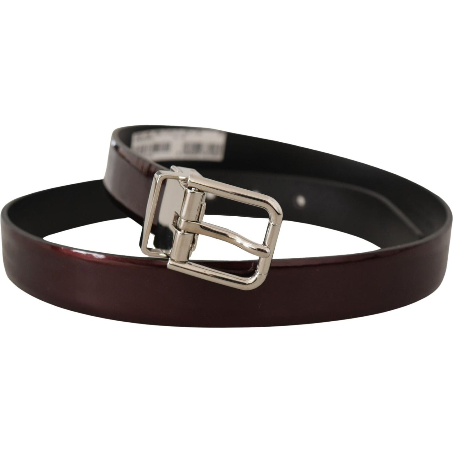 Dolce & Gabbana Brown Patent Leather Silver Metal Buckle Belt