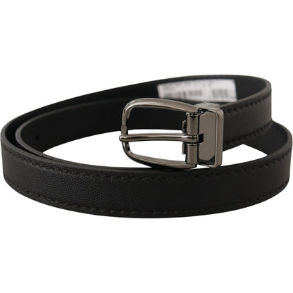 Dolce & Gabbana Black Leather Metal Logo Buckle Belt