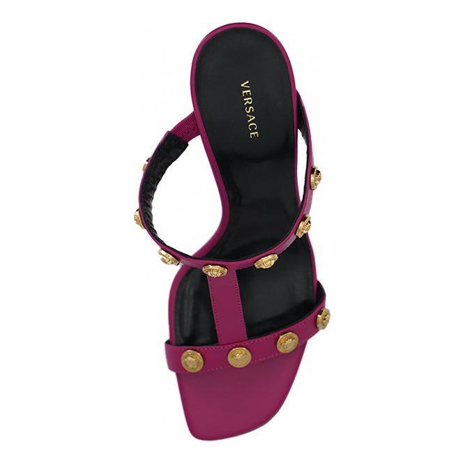 Versace Elegant Purple Calf Leather High Sandals