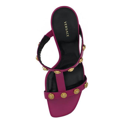 Versace Elegant Purple Calf Leather High Sandals