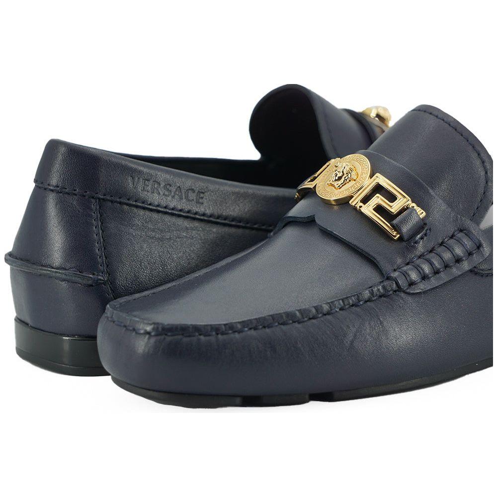Versace Elegant Navy Blue Calf Leather Loafers 8056204198014