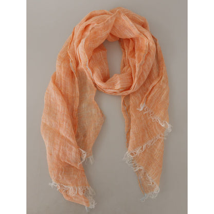 Malo Peach Linen Knitted Shawl Wrap Fringes Scarf