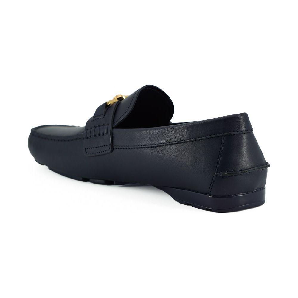 Versace Navy Blue Calf Leather Loafers Shoes