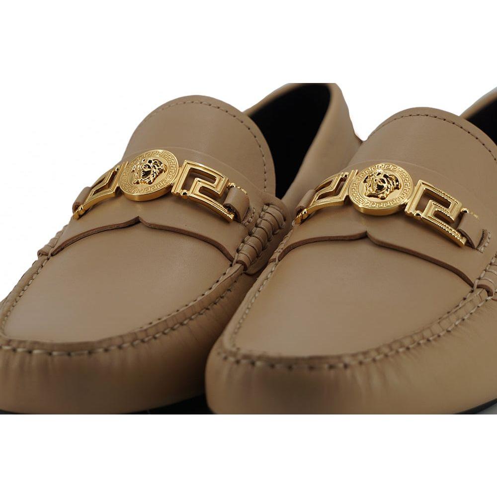 Versace Beige Calf Leather Loafers Shoes