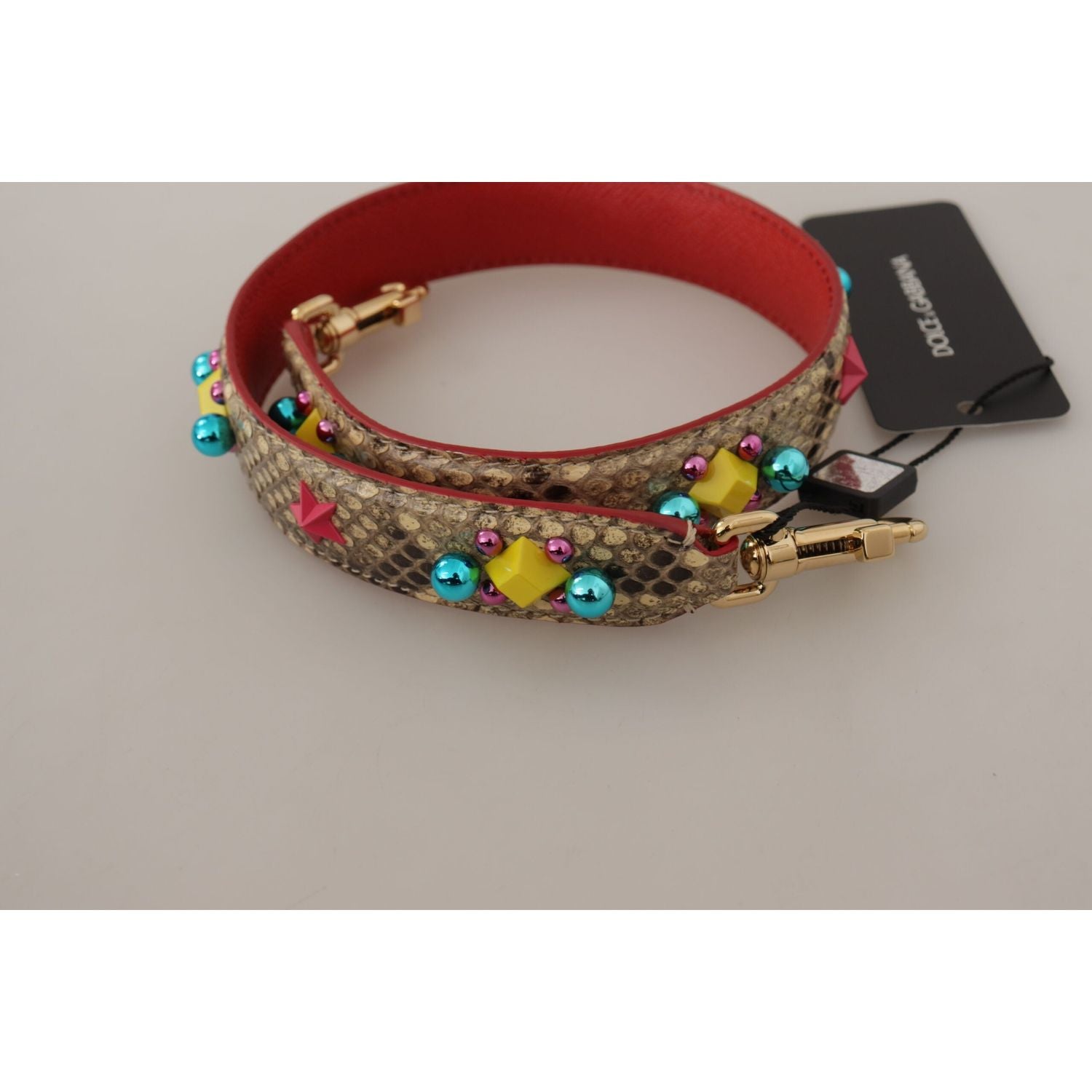 Dolce & Gabbana Beige Python Leather Crystals Shoulder Strap