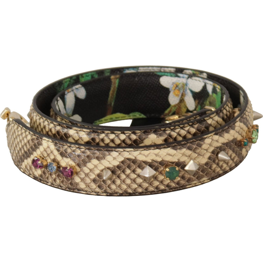 Dolce & Gabbana Beige Exotic Leather Crystals Reversible Shoulder Strap BEL8728