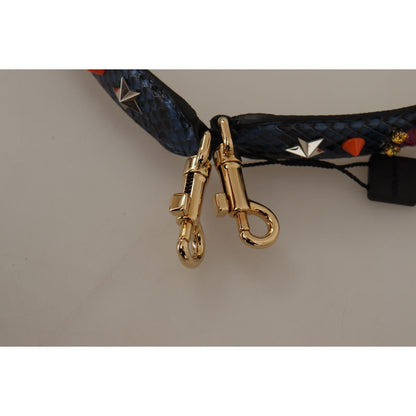 Dolce & Gabbana Blue Exotic Leather Crystals Reversible Shoulder Strap