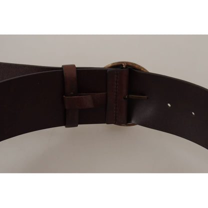 Dolce & Gabbana Dark Brown Wide Waist Leather Metal Round Buckle Belt