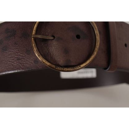 Dolce & Gabbana Dark Brown Wide Calf Leather Logo Round Buckle Belt