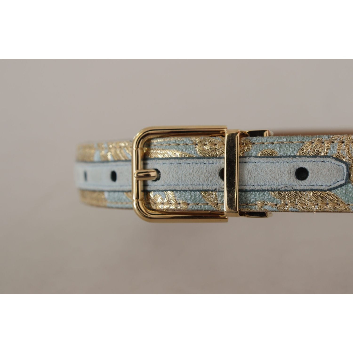 Dolce & Gabbana Blue Leather Jacquard Embossed Gold Metal Buckle Belt