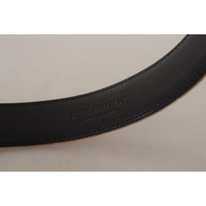 Dolce & Gabbana Light Brown Velvet Gold Tone Logo Metal Buckle Belt