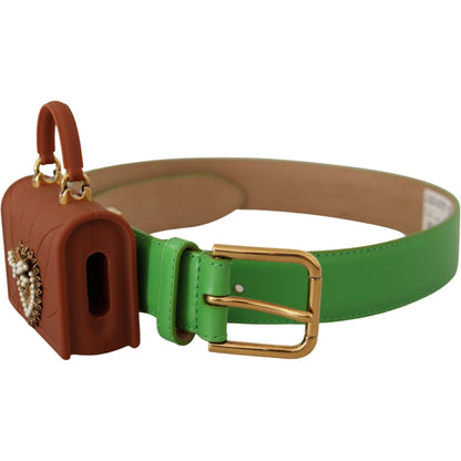 Dolce & Gabbana Green Leather Devotion Heart Micro Bag Headphones Belt