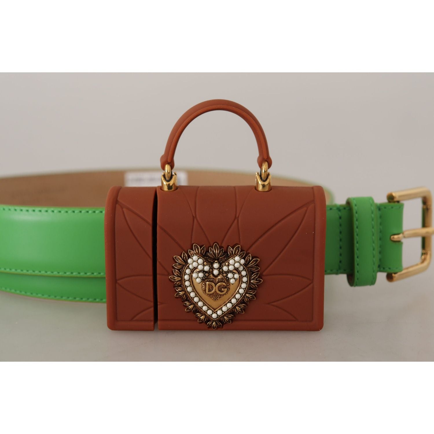 Dolce & Gabbana Green Leather Devotion Heart Micro Bag Headphones Belt