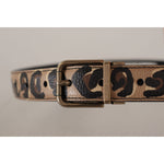 Dolce & Gabbana Brown Leather Leopard Print Bronze Metal Buckle Belt