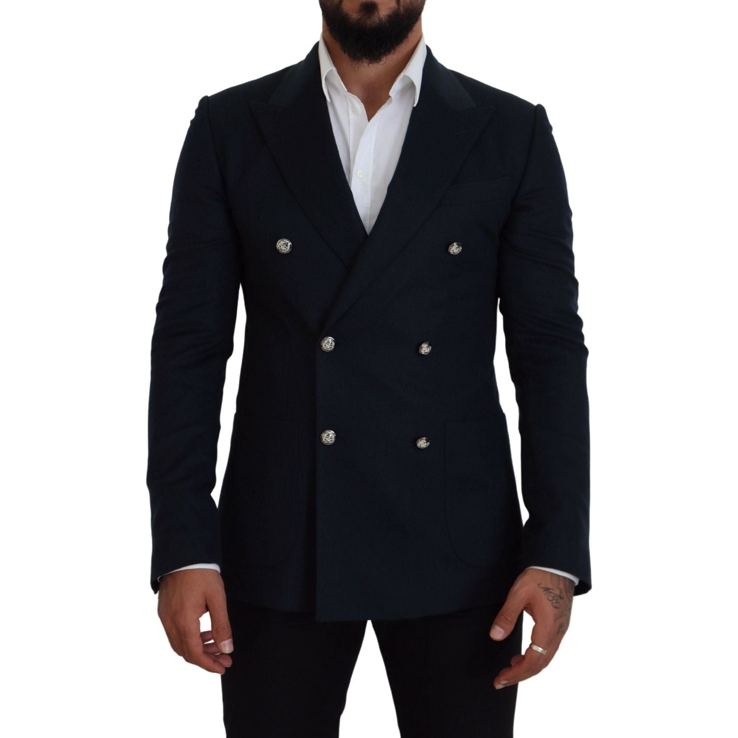 Dolce & Gabbana Blue Double Breasted Formal Coat Blazer