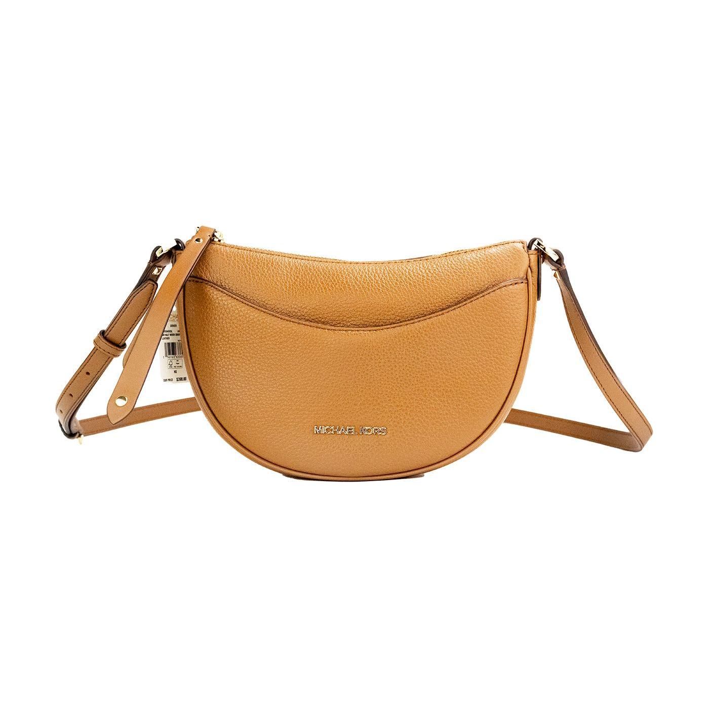 Michael Kors Dover Small Luggage Pebbled Leather Half Moon Crossbody Bag Purse 33855