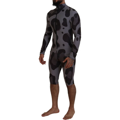 Dolce & Gabbana Gray Patterned Polyester Wetsuit Swimwear