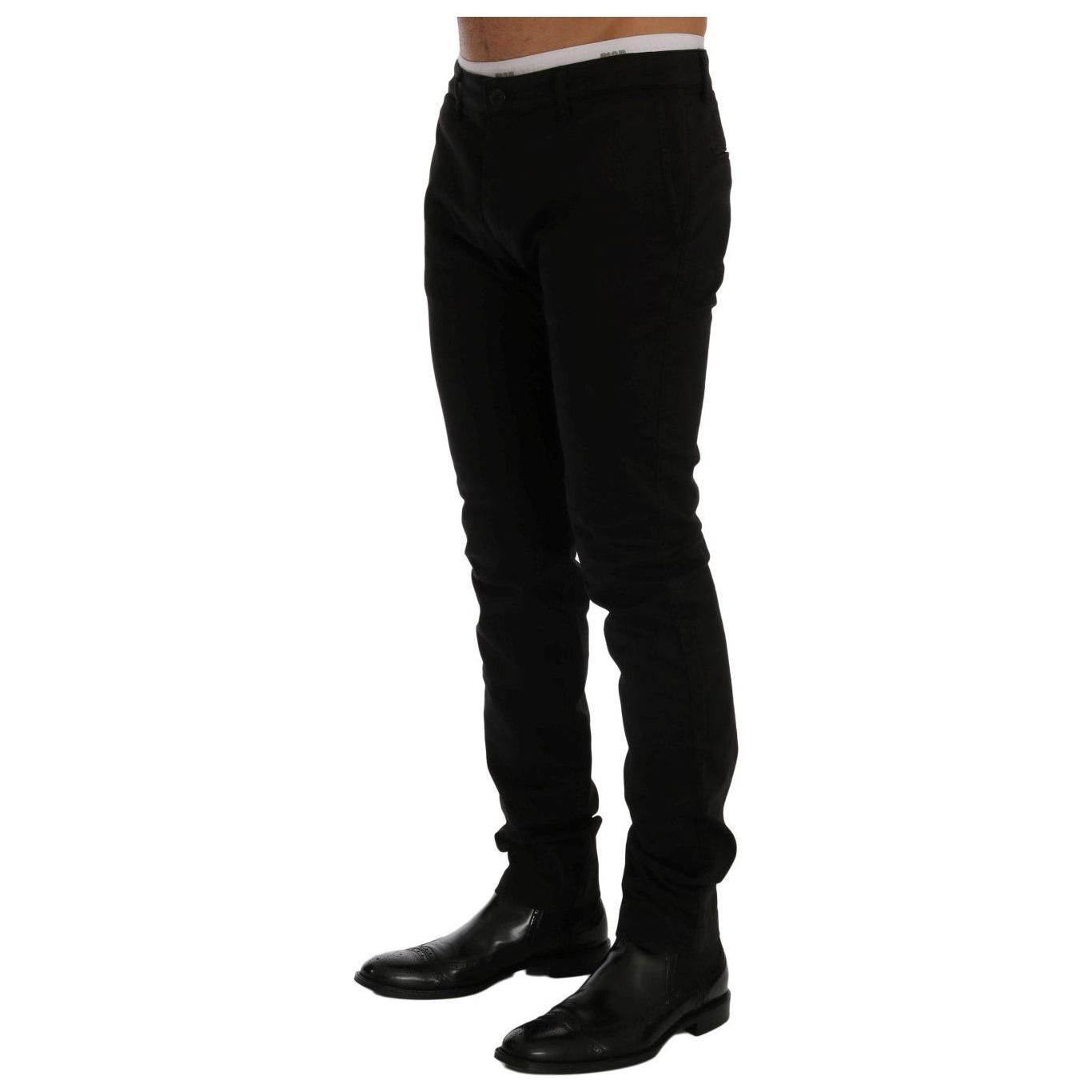 GF Ferre Black Cotton Stretch Chinos Pants
