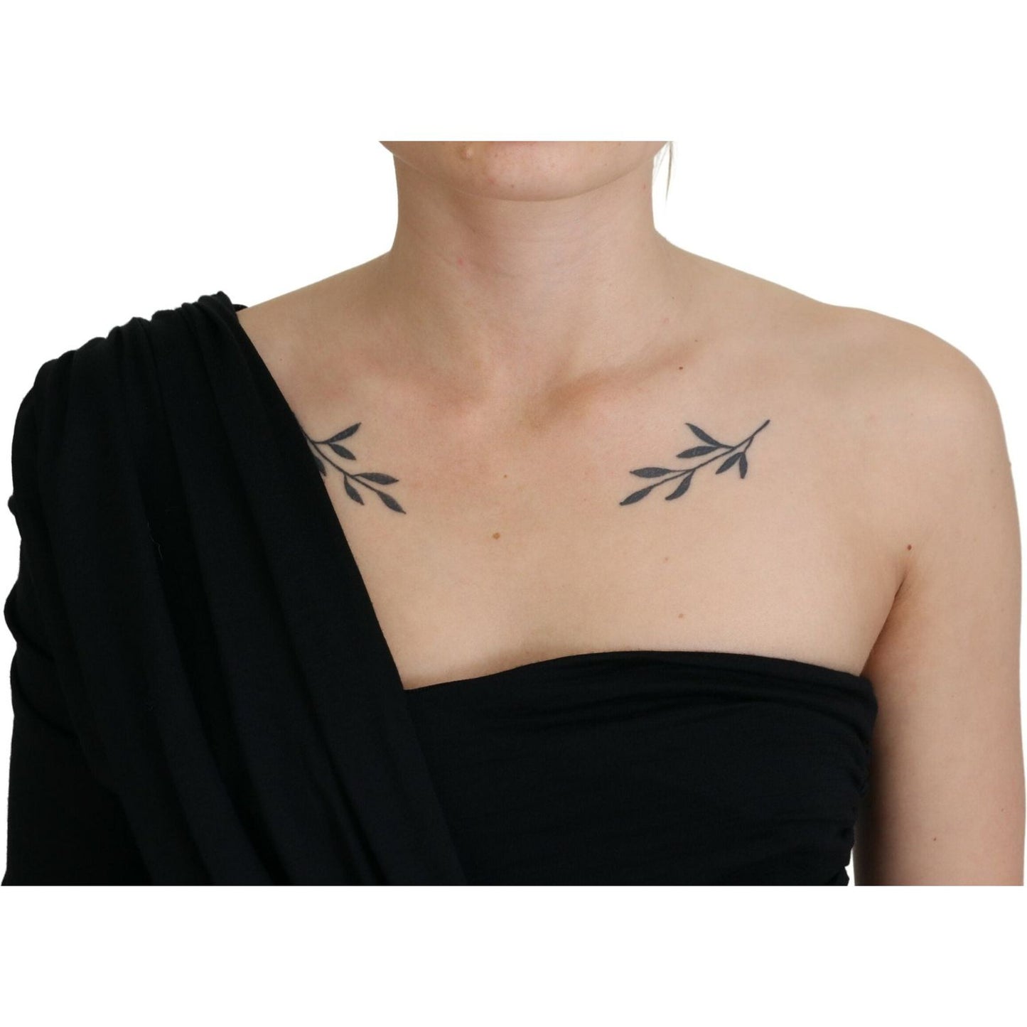 Dolce & Gabbana Black Wrap Sheath One Shoulder Wool Dress