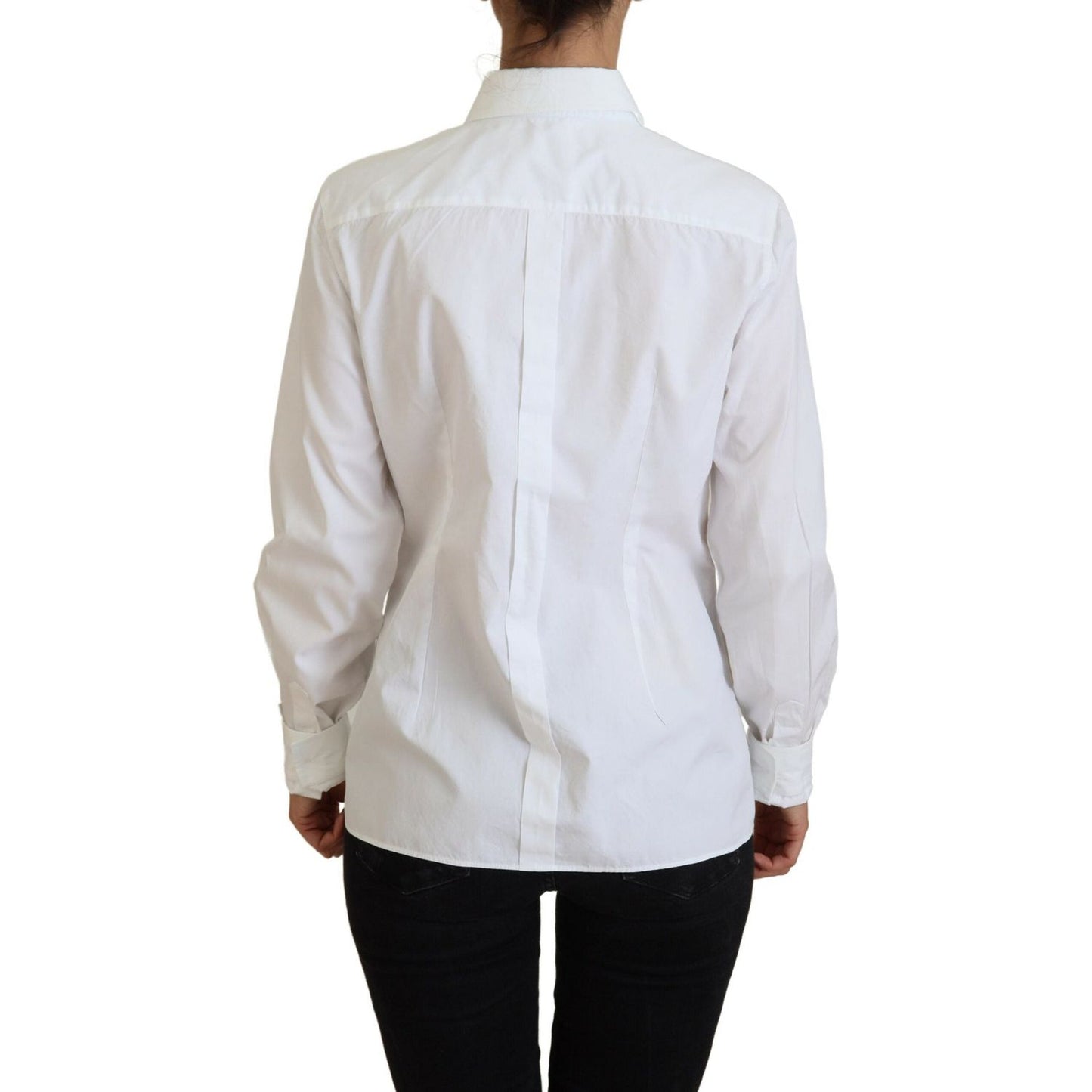 Dolce & Gabbana White Cotton Collared Long Sleeves Formal Top