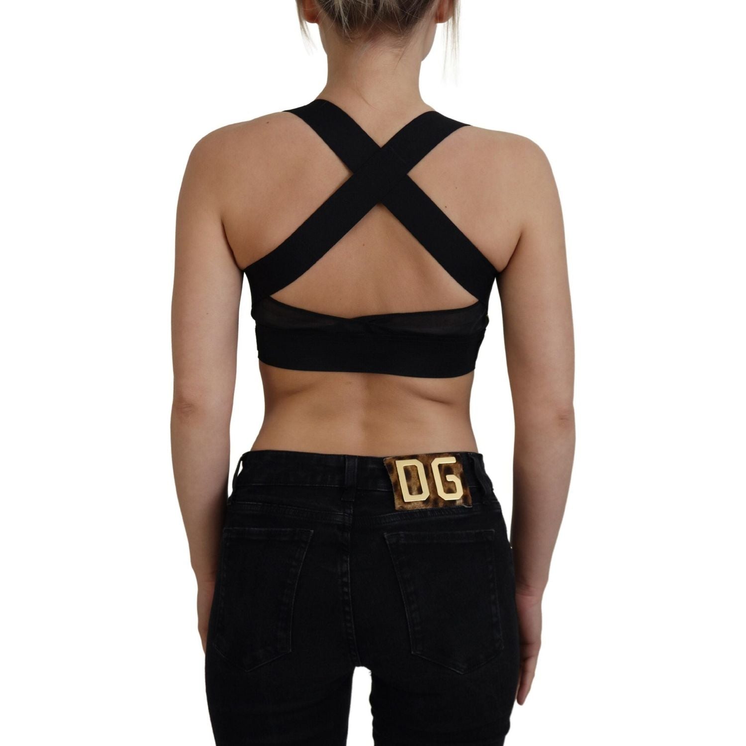 Dolce & Gabbana Black Gold Sleeveless Cropped Bustier Top