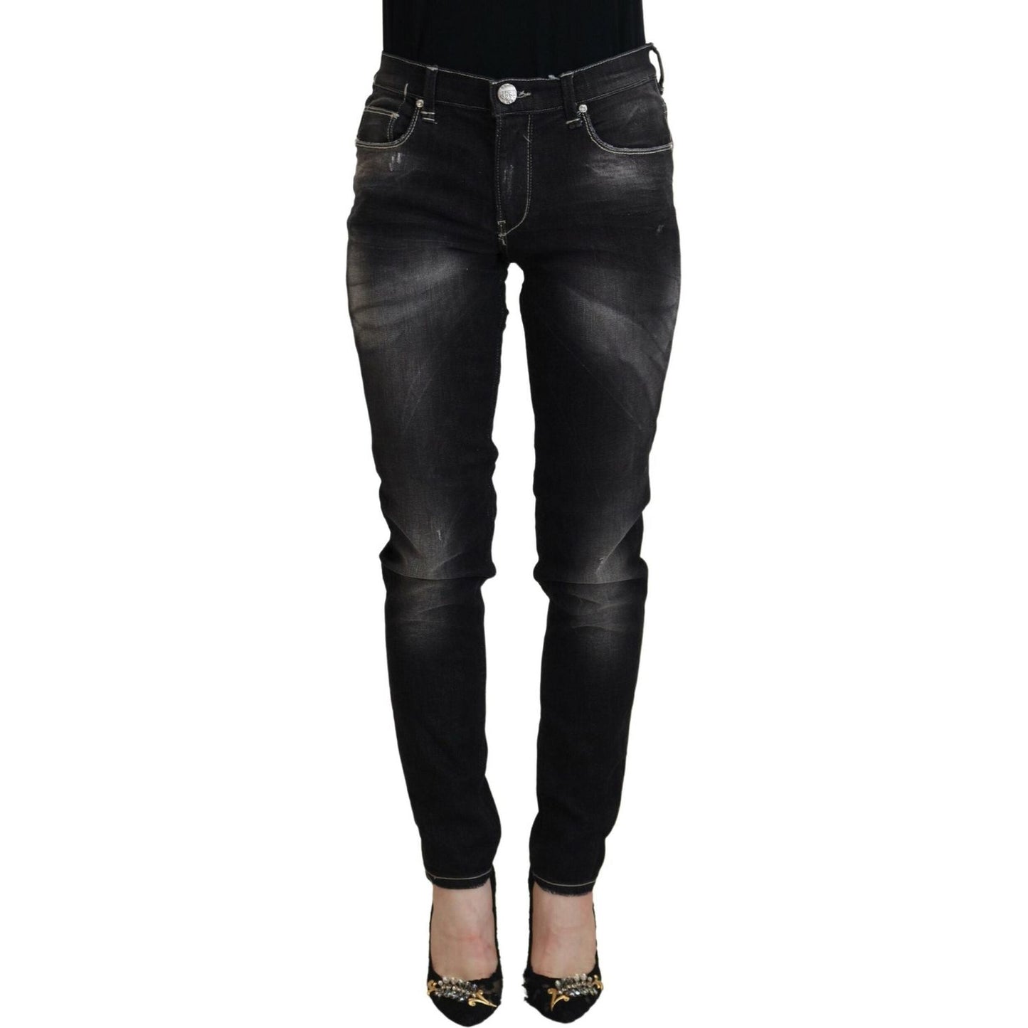 Acht Black Washed Mid Waist Tapered Women Casual Denim Jeans PAN72701- 26