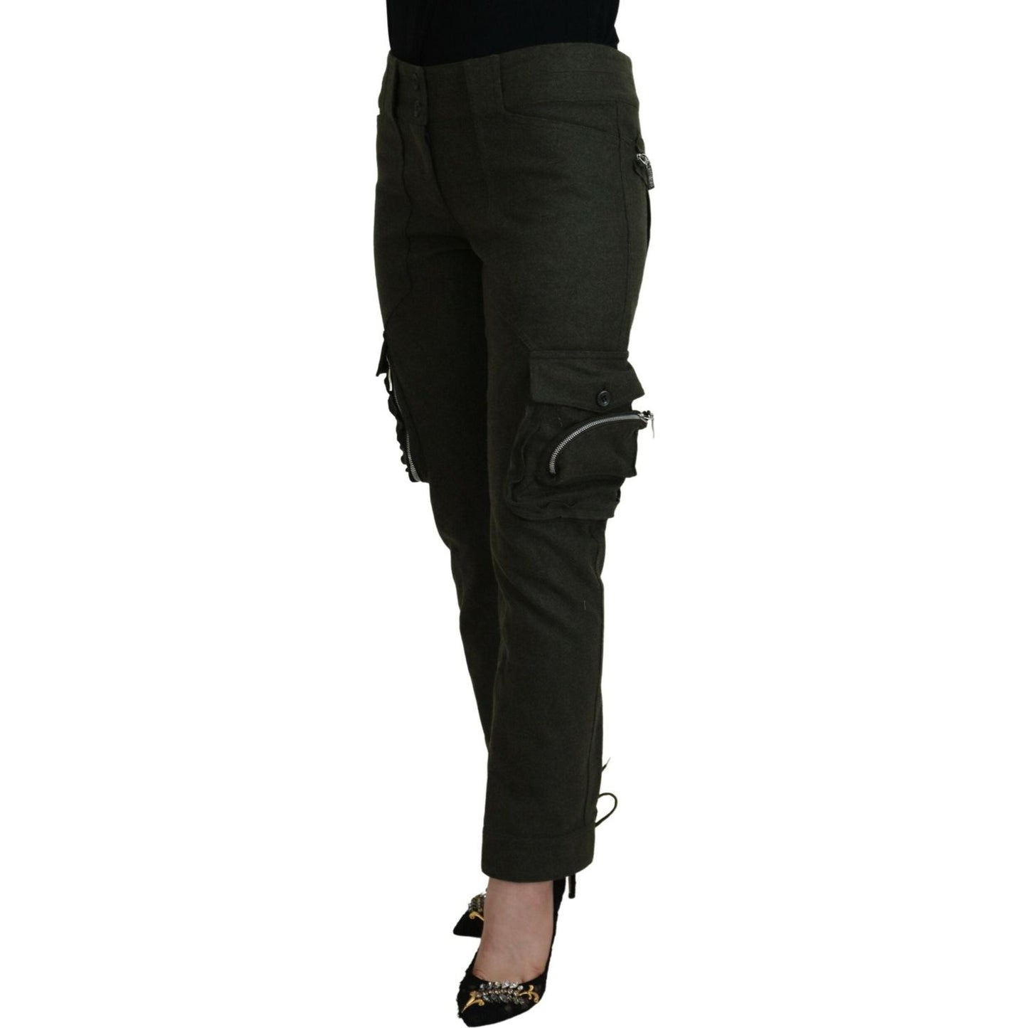 Ermanno Scervino Green Lace Up Leg Women Tapered Pants