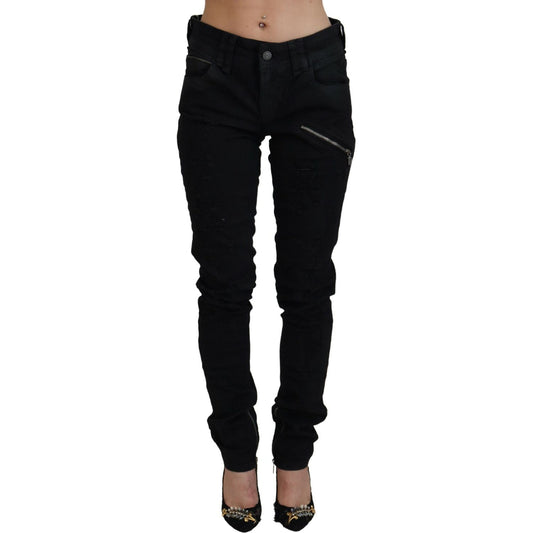 John Galliano Black Cotton Mid Waist Skinny Slim Fit Denim Jeans