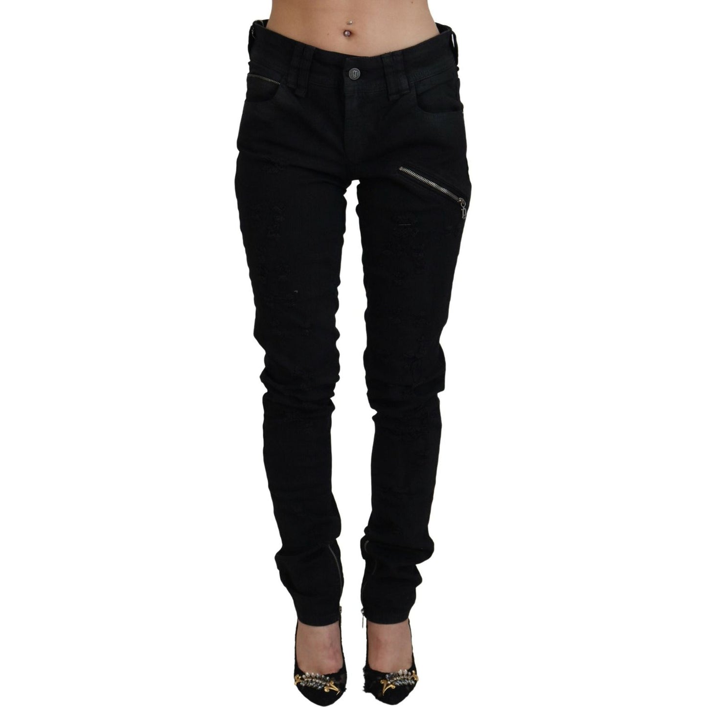 John Galliano Black Cotton Mid Waist Skinny Slim Fit Denim Jeans PAN74695- 28
