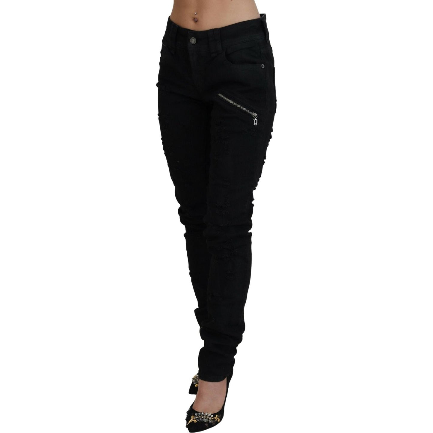 John Galliano Black Cotton Mid Waist Skinny Slim Fit Denim Jeans PAN74695- 28