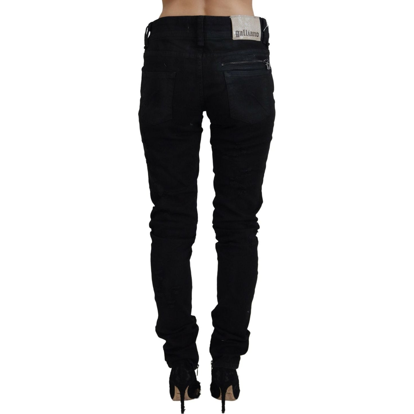 John Galliano Black Cotton Mid Waist Skinny Slim Fit Denim Jeans PAN74695- 28