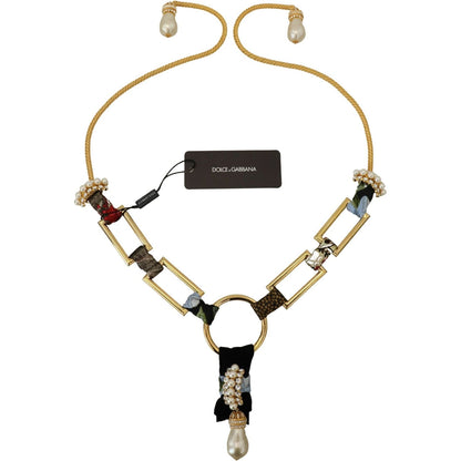 Dolce & Gabbana Gold Brass Sicily Crystal Robe Statement Necklace Necklace