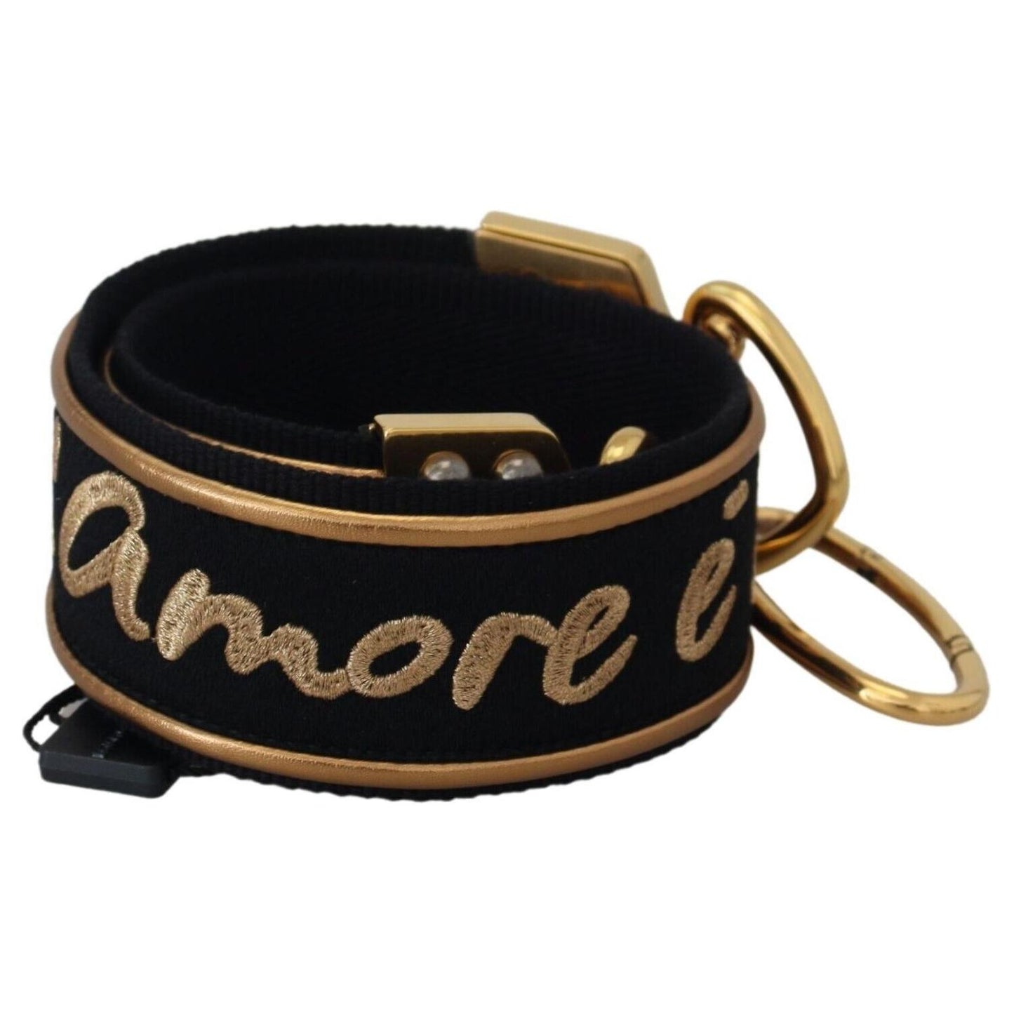 Dolce & Gabbana Black Gold Logo Print Brass Bag Shoulder Strap WMB270